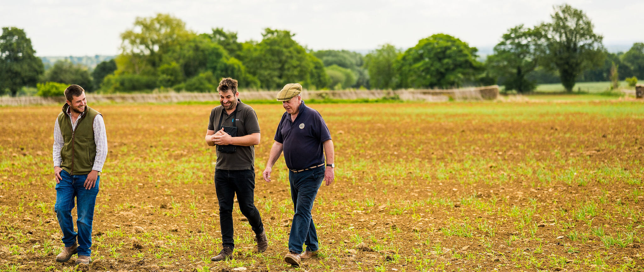 3 people walking in a field
