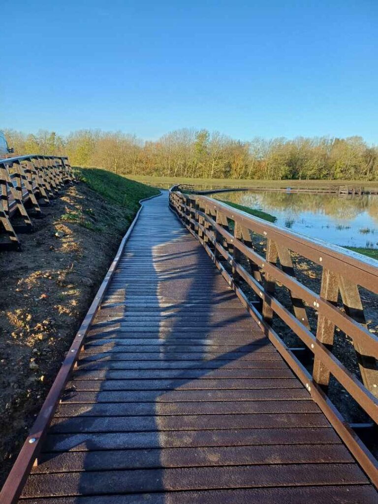 Martello Lakes Boardwalk under construction in the early morning sun